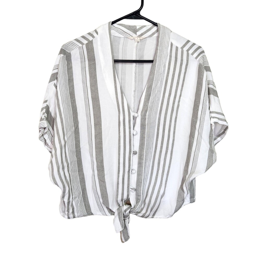 Sim & Sam Blouse Front Knot Vertical Stripes Cropped Size Small